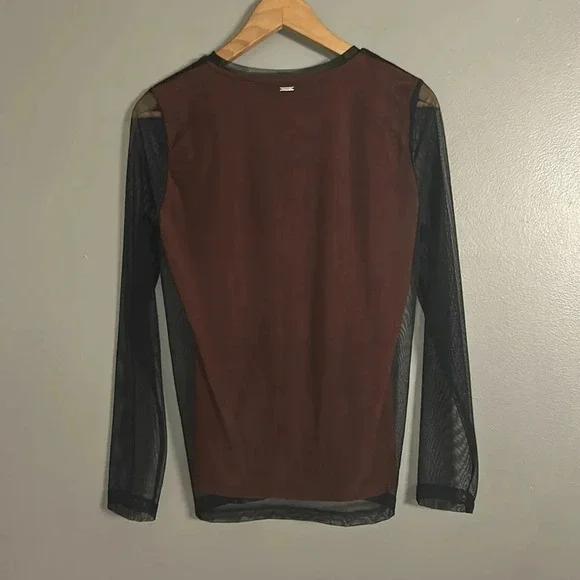 *NWT* DKNY Top with Twist Front and Mesh Overlay in Navy/Russet, S, Blue, Orange - Picture 8 of 10